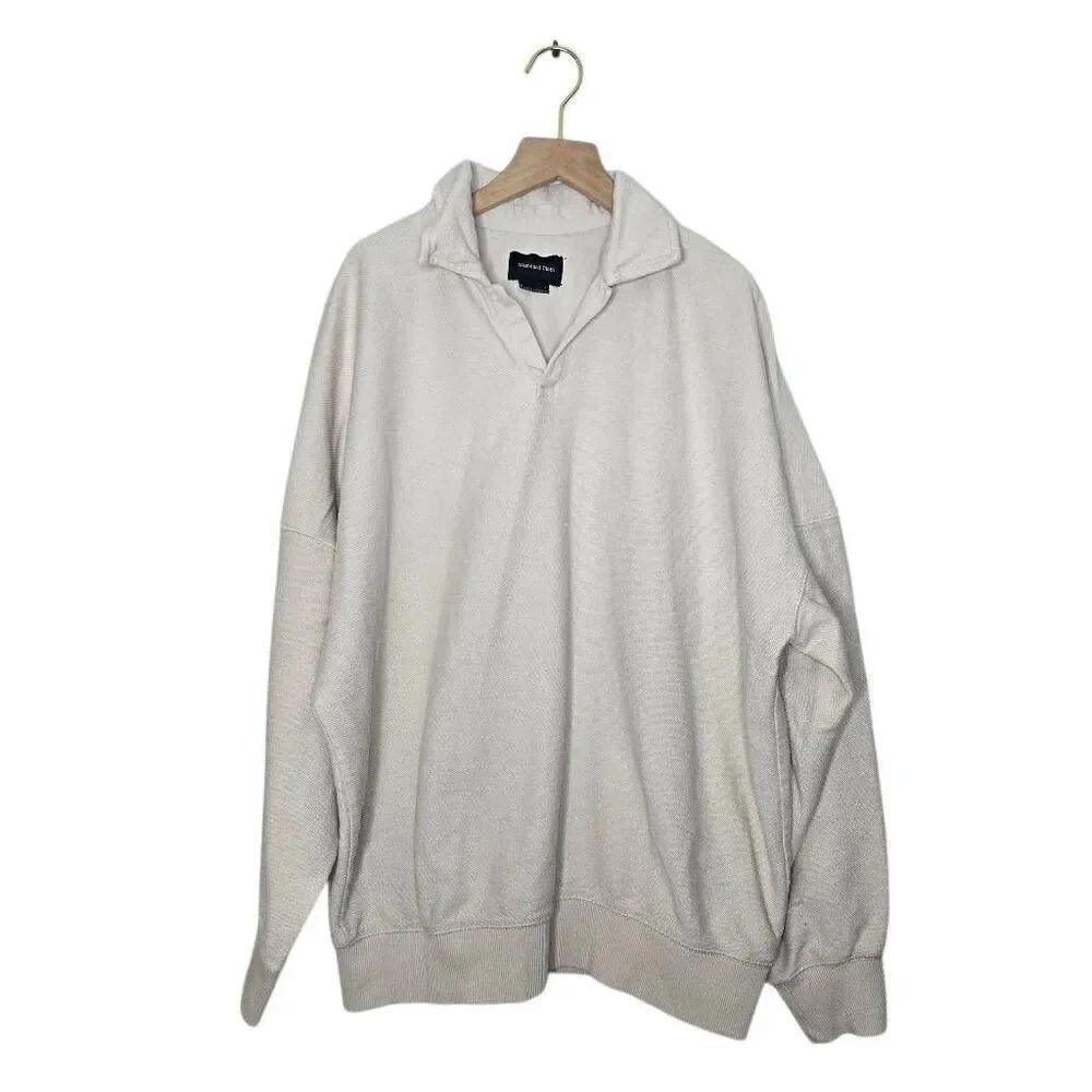 Standard Cloth Terry Long Sleeve Sweatshirt Size Medium Collar Cream